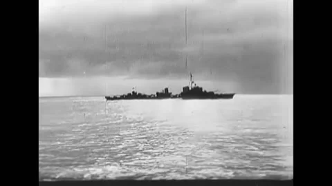 1940s - German Navy sailors man their battle stations when allied planes fly Stock Footage