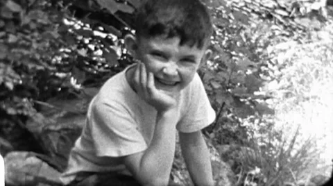 1940s Happy Smiling Little Boy In Nature Woods Vintage Film Home Movie Stock Footage
