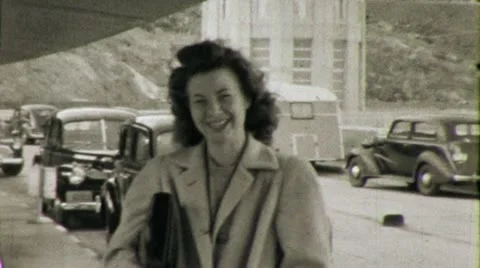 1940s Happy Young Woman Vacation Travel Hoover Dam Vintage Old Film Home Movie Stock Footage 12571489