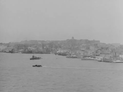 1940s: Harbor from sea Stock Footage 221382091