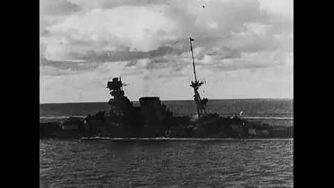 1940s - The HMS Barham sinks and explodes in the Mediterranean, during WWII. Stock Footage 111964541