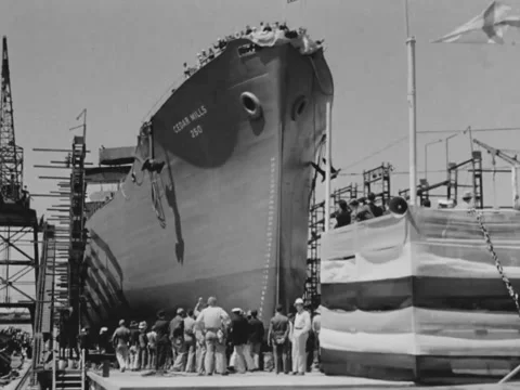 1940s: Launch of the SS Cedar Mills Stock Footage 231185430