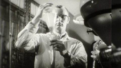 1940s Man Scientist Inventor Research Discovery in Laboratory Vintage Film Movie Stock Footage 104229491