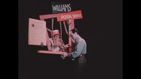1940s: Man talks to postal clerk in nightmare. Clerk rips up and tosses man's Stock Footage 273069219
