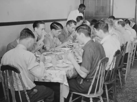 1940s: Men in group housing environment Video stock 231334575