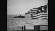1940S: Normandy, Europe: American Flag Flies On Boat. Ships And Boats In English Stock Footage