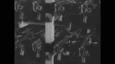 1940s - Rows and rows of artillery pieces built in Nazi war plants. Stock Footage 232851101