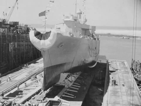 1940s: Ship launched Stock Footage 231184095
