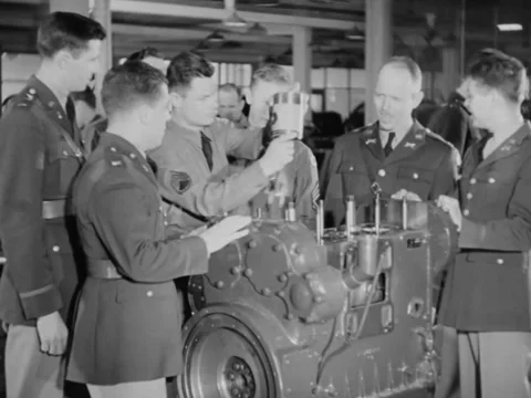 1940s: Soldiers taught about engine Stock Footage 219443503