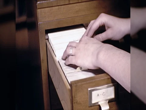 1940s Student Person Using Index Card Catalog Search Library Vintage Film Movie Stock-Footage 84004684