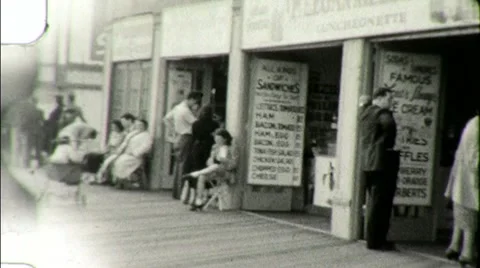 1940s Summer People Walk on Atlantic City Boardwalk NYC Vintage Film Home Movie Stock Footage