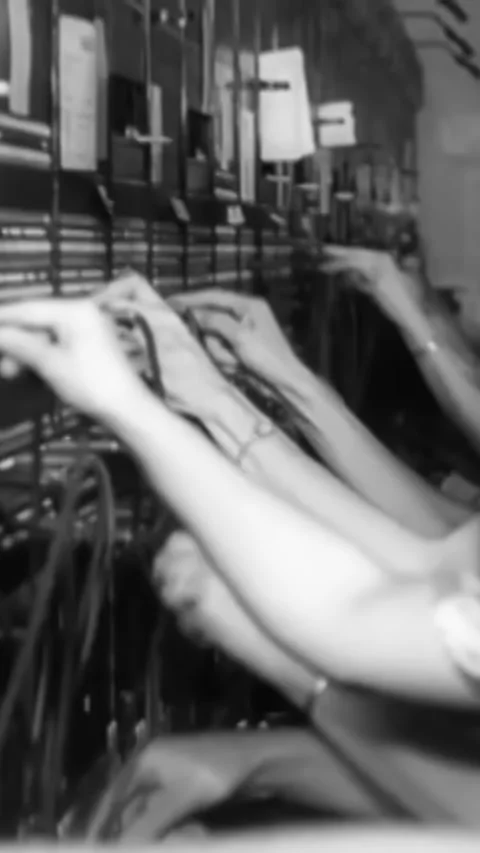 1940s - Switchboard operators connect calls at an atomic power plant. Stock-Footage 287573386