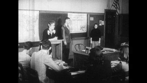 1940s: Teacher and students stand before... | Stock Video | Pond5