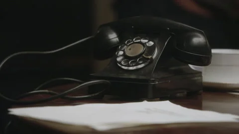 1940s telephone on table, World War II, 1940s - Reenactment Stock Footage 202534895