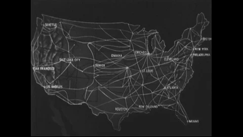 1940s: A train map showcasing the vast railway system in the that stretches half Stock-Footage 74780494