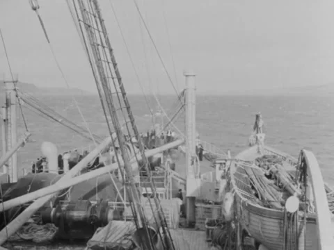 1940s: View from ship at sea Stock Footage 221396311