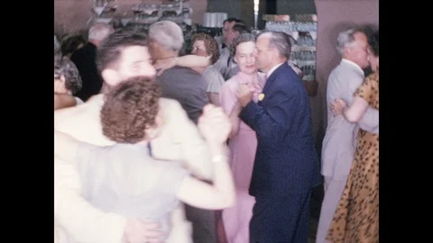 1940s: Well dressed couples dance in crowded function room. 스톡 동영상 95850092