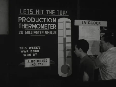 1940s: Workers clock in at bullet factory Stock Footage 231730039