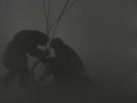 1940s: Working on plane in winter storm Stock Footage 229441416