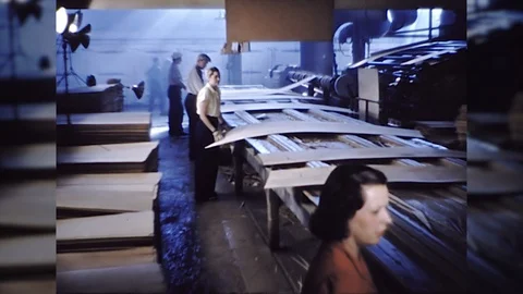 1940s WW2 WOMEN FACTORY WORKERS Production Factory Vintage Industrial Movie Film Stock Footage 86750409