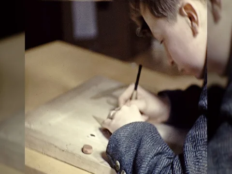 1940s Young Boy Study Drafting Engineering Technical Drawing Vintage Film Movie Stock Footage 84004336