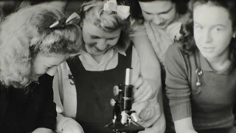 1940s Young Women Teen Study Science Biology Microscope Vintage Film Home Movie Stock Footage