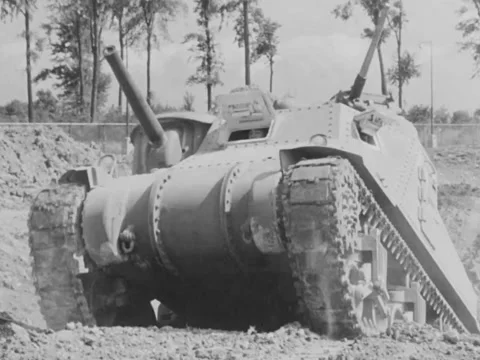 1941: M3 tank in action Stock Footage 157946367