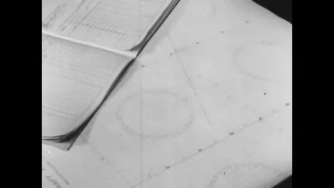1942 - A navigator locates auxiliary landing fields while plotting a flight Stock Footage