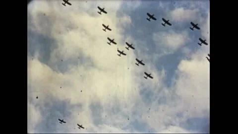 1942 Pacific War - US Planes formation flight over pacific area Stock Footage 232384549