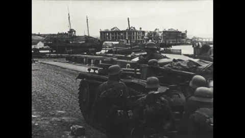 1942 WWII: German troops invade peninsula Kerch/Crimea Stock Footage 257448196