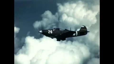 1943 - A student pilot flying in a Bell P-39 Airacobra fighter aircraft Stock Footage 79451365