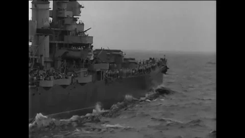 1943 - A US Navy troop ship crosses the Atlantic. Stock Footage 106892089