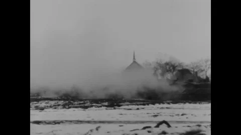 1944 - The 10th armored division is isolated in a foggy Bastogne; when the fog Stock Footage 83425184