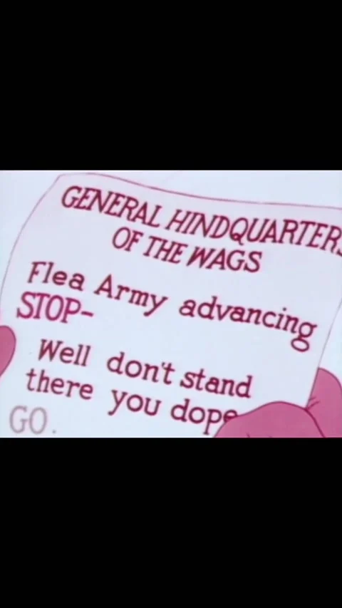 1944 - In this animated film, fleas attack a canine boot camp and try to bite Stock Footage 284319062