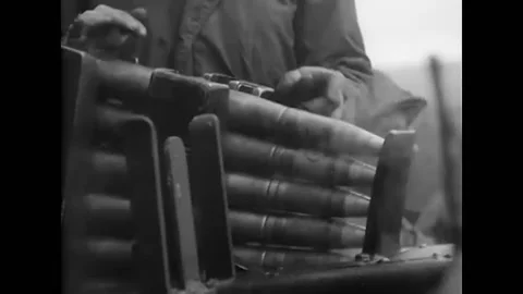 1944 - Crew loads and prepares 40 cal Bofor guns for firing in Monschau, Stock Footage 217382860
