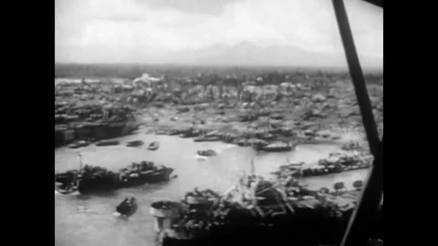 1944 - General Douglas MacArthur comes ashore on the Philippine Island of Leyte Stock Footage 79451849