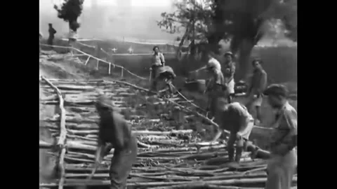 1944 - The Royal Engineers of the British Army build a tank diversion road of Stock Footage 164530777