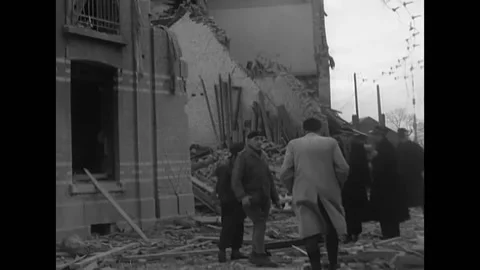 1944 - Scenes after a buzz bomb falls in Liege, Belgium, including American Stock Footage 220269041