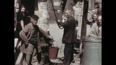 1945-Berlin / Postwar Period / Water Pump / 1945 Stock Footage