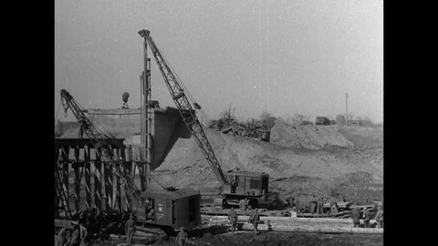 1945-Bridge Construction / G.I. / Wesel / Germany / Apr 4, 1945 Stock Footage