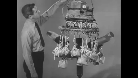 1945 - The components of the payload of a Japanese paper balloon bomb are Stock Footage 89578079
