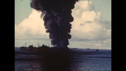 1945 - Depth charges are exploded by US Navy ships. Stock Footage 106295723