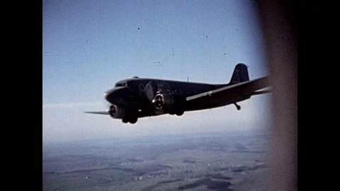 1945-Douglas DC-3 / Aeroplane / Flying / Great Britain / 1945 Stock Footage