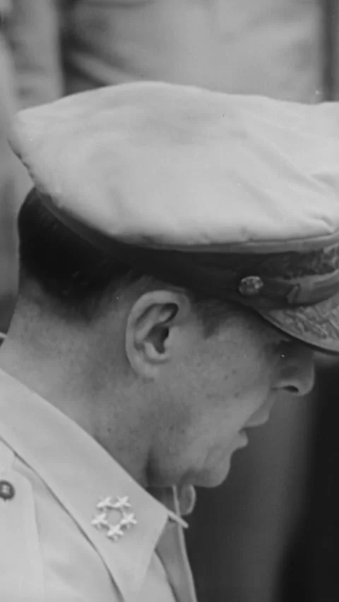 1945 - General MacArthur begins a speech before Japan's formal surrender, Stock Footage 287583044