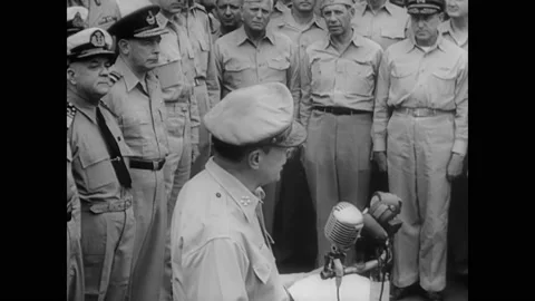 1945 - General MacArthur invites the delegates of imperial Japan to sign the Stock Footage 221861404