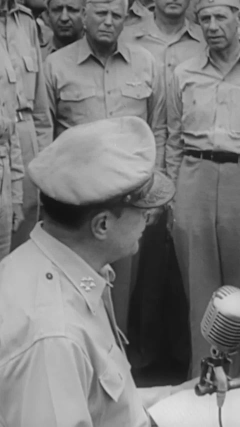 1945 - General MacArthur invites the delegates of imperial Japan to sign the Stock Footage 287568073