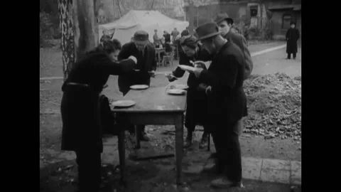 1945 - German refugees returning to Germany are served hot food by the German Stock Footage 221833682