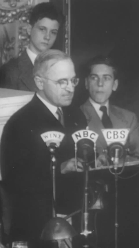 1945 - In his first speech to Congress as President, Harry Truman vows America's Stock Footage 287572587