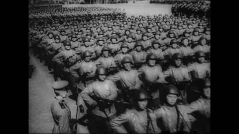 1945: Massed ranks of troops in formation on a parade ground Stock Footage 339065328