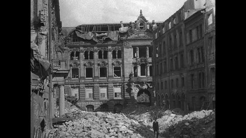 1945-Munich / War Damage / Germany / 1945 Stock Footage